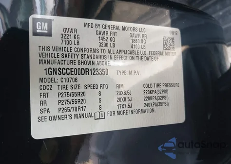 2013 Chevrolet Tahoe Ltz из США, поврежденный, VIN 1GNSCCE00DR123350